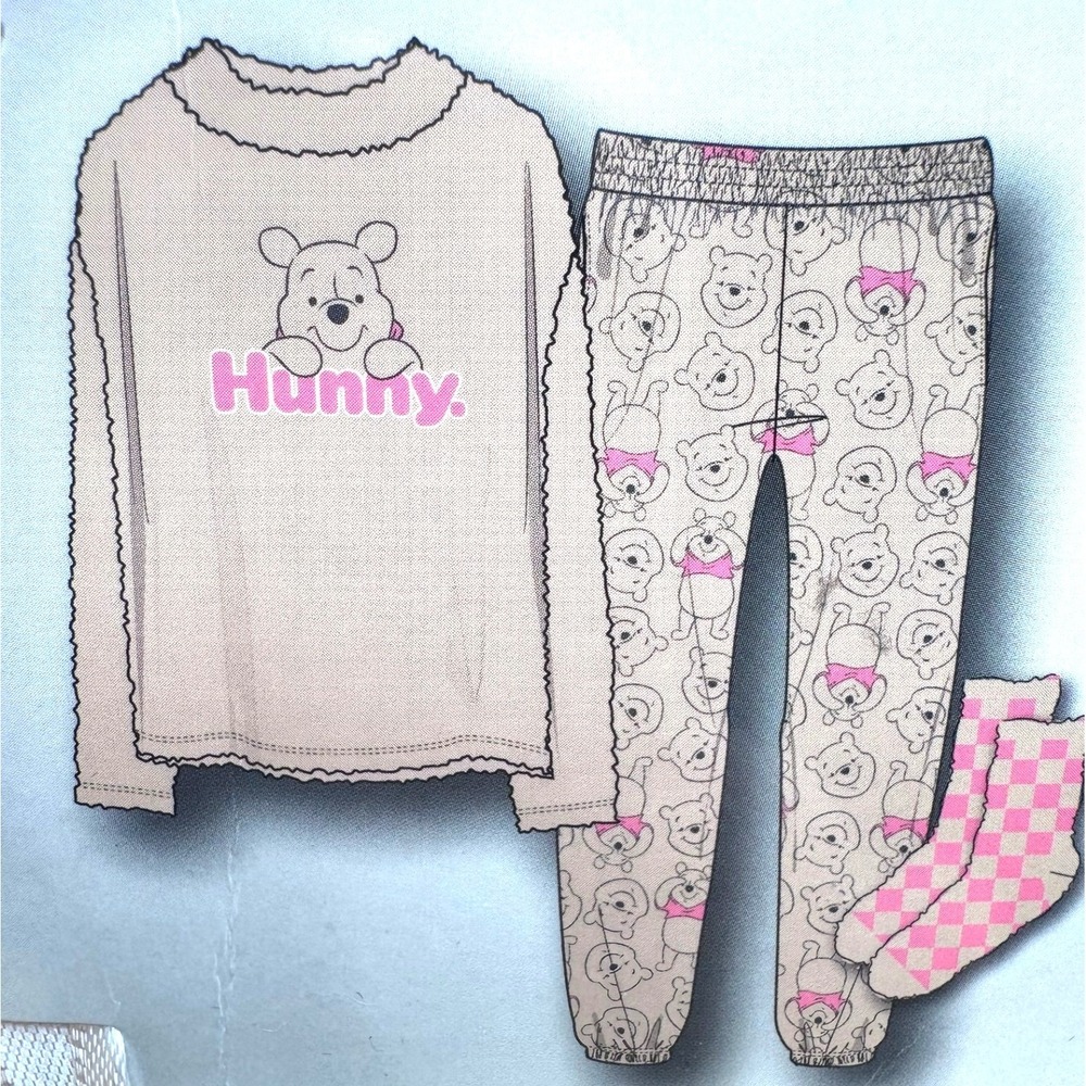 DISNEY Women's Medium Winnie the Pooh 3 Piece Pajama Set Long Sleeve Pants Socks - Picture 3 of 3